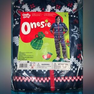 Giggling Getup Adults Men Christmas Pajamas W/Hood Jumpsuit ONESIE SZ Large NEW
